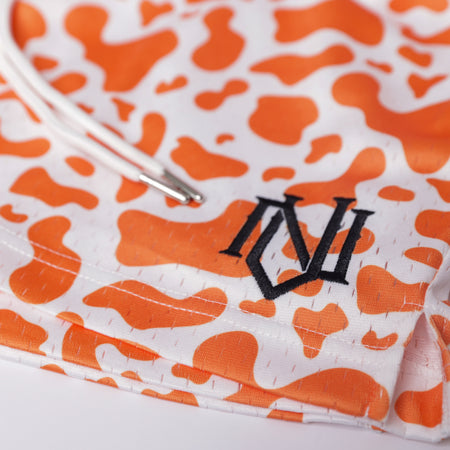 Orange Cow Print Mesh Shorts